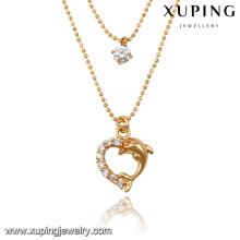 43053-Xuping deux couches collier de forme de coeur brillant bijoux perlés pour les femmes